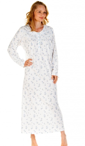 La Marquise Floral Dots Long Sleeve Long Length Nightdress